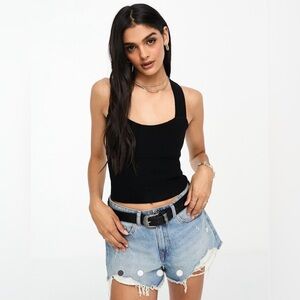 A&F Black Cross-Back Crop Top